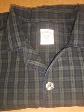 Brooks Brothers Men's Large Black Watch Tartan Plaid Cotton Pajama Shirt Top
